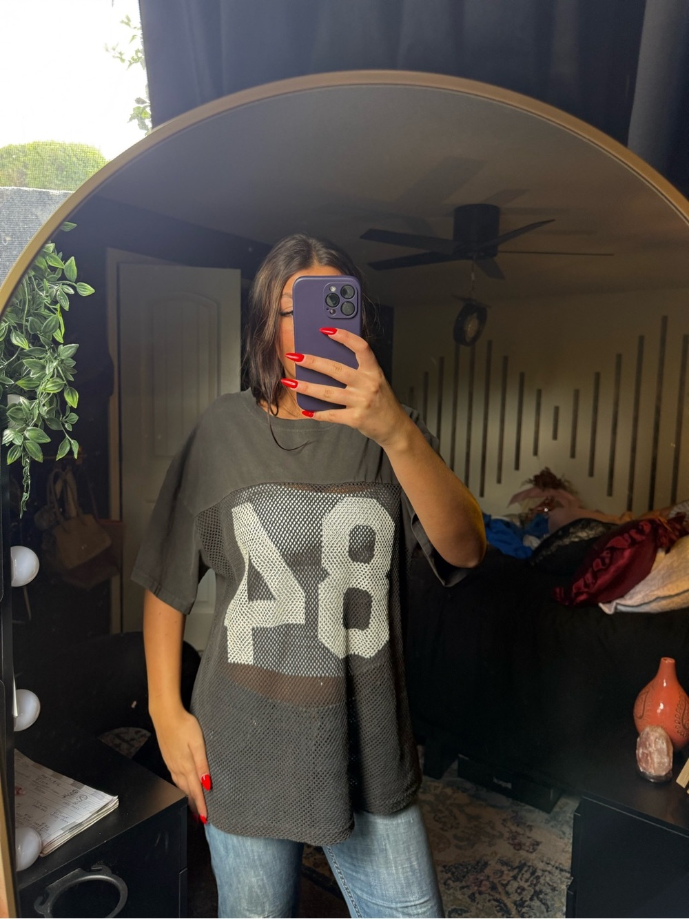 Fashion Nova Black Mesh '84 Oversized Short Sleeve Tee